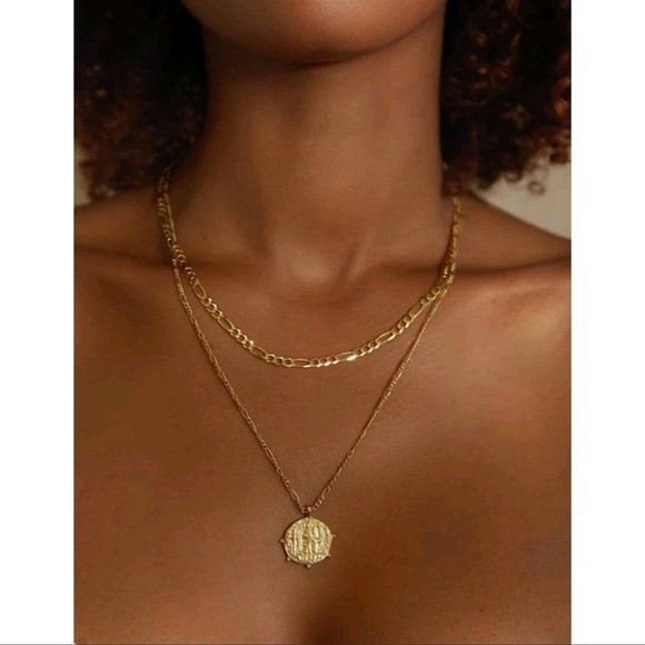 Anthropologie Minimalist Layered Italian Grecian Coin Pendant Gold Necklace - Picture 1 of 4